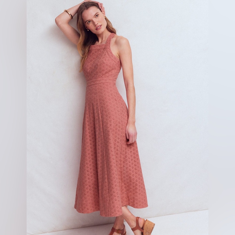 NWT Boden Cross Back Broderie Midi Dress in Vintage Rose Broderie - Picture 3 of 12